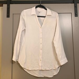 J. Jill 100% Cotton White Button Down Collar Tunic Size Small Petite